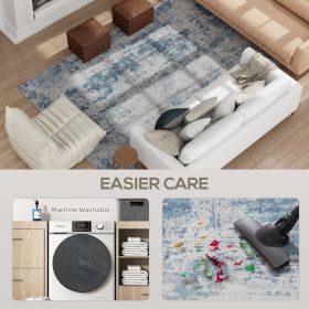 Area Rug 5x7, Machine Washable Rug, Non-Slip Modern Abstract Floor Carpet For Living Room, Bedroom, Dining Room, Blue