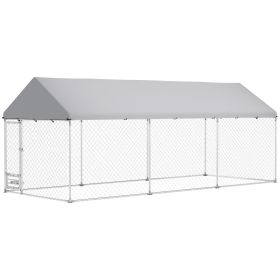Outdoor Dog Kennel W Adjustable  Rotatable Bowl Rack, Waterproof UV-Resistant Cover, Secure Lock, 19.7 X 7.5 X 7.5