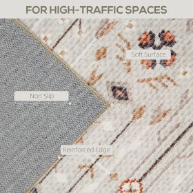 Machine Washable Area Rug 4x6, Non-Slip Boho Flannel Print Floor Carpet For Living Room, Bedroom, Dining Room, Brown