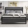 Queen Black Metal Platform Bed Frame with Wood Panel Headboard and Footboard