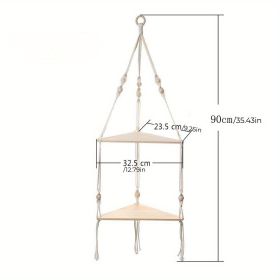 1pc Handwoven Wooden Triangle Storage Rack for Flower Pots, Pendants, and Room Decor - Stylish and Functional Home Decor