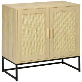 HOMCOM Sideboard Buffet Cabinet, Storage Cabinet with Rattan Doors, Adjustable Shelf, Metal Base, for Living Room, Bedroom, Kitchen