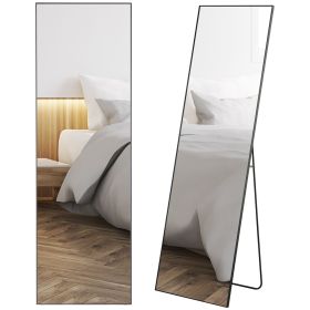 HOMCOM Full-Length Dressing Mirror, Black, Aluminum Frame, Versatile Floor or Wall Mount, Bedroom, Living Room