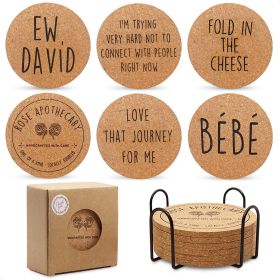 Cork Coasters for Drinks Coasters Set of 6 with Holder Funny Coasters for Adults Cup Coasters for Coffee Table Home Bar Wedding Absorbent Coasters Mat