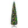 HOMCOM 8' Artificial Pencil Christmas Trees Holiday Decoration with Colorful LED Lights, Steel Base, Skinny Shape