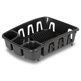 Sterilite DrainRack, Dishrack and Drainboard All-in-One, Inclined Base for Draining, Black