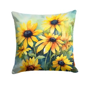 Maryland Black-Eyed Susans in Watercolor Throw Pillow Machine Washable, Indoor Outdoor Decorative Pillow for Couch, Bed or Patio, 18Hx18W