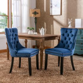 Velvet dining chair set of 2 button tufted backrest with loop pull design, modern style for kitchen dining room or living room seating