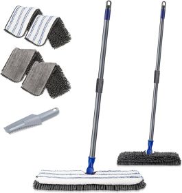 Two Sided Dust Mop Floor Cleaning System, MASTERTOP 360 Microfiber Mop with Stainless Steel Handle,Wet Dry Mop,Flat Flip Mops for Hardwood, Laminate