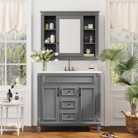 36'' Bathroom Vanity with Top Sink, Mirror Cabinet, Modern Bathroom Storage Cabinet with 2 Soft Closing Doors and 2 Drawers