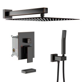 12-Inch 3-Spray Shower System With Square Wall Mounted Adjustable Shower Head And Handheld Shower With Hose