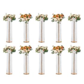 VEVOR 10PCS 35.43inchTall Crystal Wedding Flowers Stand, Luxurious Centerpieces Flower Vases Crystal Gold Vase Metal