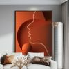 Modern Orange Abstract People Wall Decor Person Print Art with Frame Living Room