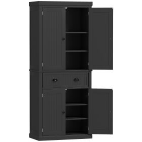 HOMCOM 72" Kitchen Pantry Storage Cabinet, Cupboard with 4 Doors and 3 Adjustable Shelves, Large Central Drawer, Black