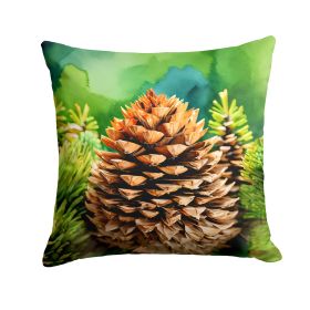 Maine White Pine Cone and Tassels in Watercolor Throw Pillow Machine Washable, Indoor Outdoor Decorative Pillow for Couch, Bed or Patio, 14Hx14W