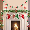 9.84 Ft Felt Ball Garland with Warm Light String Christmas Pom Pom Garland 100 pcs Red Green White 1 inch Pompoms DIY Unique Hanging Bunting Banner  f