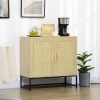 HOMCOM Sideboard Buffet Cabinet, Storage Cabinet with Rattan Doors, Adjustable Shelf, Metal Base, for Living Room, Bedroom, Kitchen