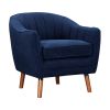 Mid-Century Modern Accent Chair 1pc Blue Chenille Fabric Upholstered Channel Stitched Back Brown Legs Solid Wood Furniture