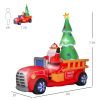HOMCOM 7.5ft Christmas Inflatable Santa Claus Driving a Fire Truck with Tree, Outdoor Blow-Up Yard Decoration with LED Lights Display