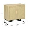 HOMCOM Sideboard Buffet Cabinet, Storage Cabinet with Rattan Doors, Adjustable Shelf, Metal Base, for Living Room, Bedroom, Kitchen