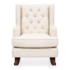 Beige Soft Tufted Upholstered Wingback Rocker Rocking Chair