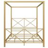 Queen size Modern Gold Metal Canopy Bed Frame with Headboard and Footboard
