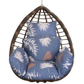 1Pc Egg Chair Cushion Hanging Basket Seat Cushion Thicken Soft Egg Swing Chair Pad Hanging Egg Chair Cushion With Headrest (Color: Blue with Beige Lea)