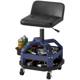 Rolling Creeper Garage Stool, 300 LBS Capacity Mechanic Stool With 360 Wheels, Tool Tray, Adjustable Height, Blue (Option: blue)