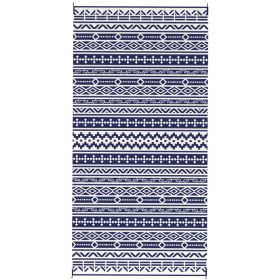 Reversible Outdoor Rug, Waterproof Plastic Straw With Carry Bag, 9 X 18, Blue & White Geometric Wall (Option: blue)