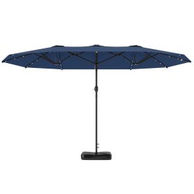 Garden Parasol 14.4ft Double-Sided Sun Umbrella With Base, Patio Parasol With LED Solar Lights, Navy Blue (Option: Navy blue)