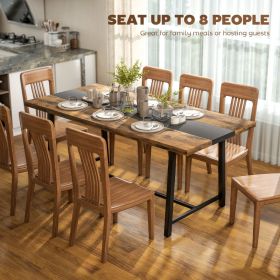 Industrial Kitchen Table For 8 People, 70.9 Long Dining Table With Large Tabletop And Steel Legs For Dining Room, Brown (Option: Brown)