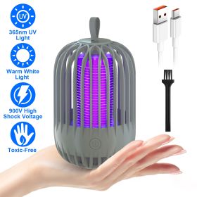 1Pc 900V High Voltage Cordless Indoor Bug Zapper Type C Rechargeable Mosquito Lamp Trap Portable Electric Mosquito Killer With Hanging Strap Nigh (Option: Grey)
