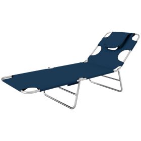 Folding Outdoor Chaise Lounge Sun Tanning Chair With Face Cavity, Pillow, 5-level Adjustable For Beach, Pool, Dark Blue (Option: blue)