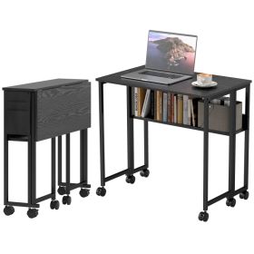 Folding Computer Desk, Foldable Desk With Storage Bag, Shelf And Wheels For Small Spaces, Home Office, Black (Option: black)