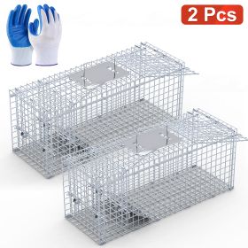 1Pc 25.59Inch Live Humane Animal Trap Cage Heavy Duty Folding Catch And Release Rodent Cage For Rabbit Squirrel Possum Skunk Kitten Raccoon And M (Option: 2Pc)