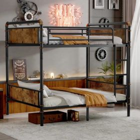 Twin XL Over Twin XL Metal Bunk Bed, Industrial Detachable Bunkbeds With Safety Guard Rails For Teens, Black (Option: defaulttitle)