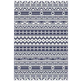 Reversible Outdoor Rug, Waterproof Plastic Straw With Carry Bag, 6 X 9, Blue  White Geometric (Option: blue)