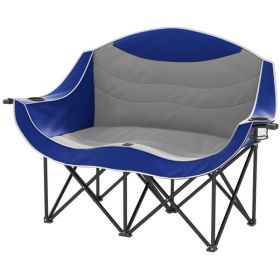 Padded Folding Camp Chair For Adults, Double Camping Chair With Armrests, Cup Holders, Carry Bag For Outdoor, Blue (Option: blue)