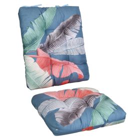 Multiple Color Options - Rocking Chair Cushion Set Upper And Lower Back And Seat Sets With Non-Slip Ties Polyester Fiber Filling Comfortable For (Color: BlueColorLeaf)