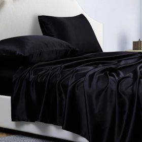 4-Piece Satin Bed Sheet Set, 14-Inch Deep Pocket (Option: black)
